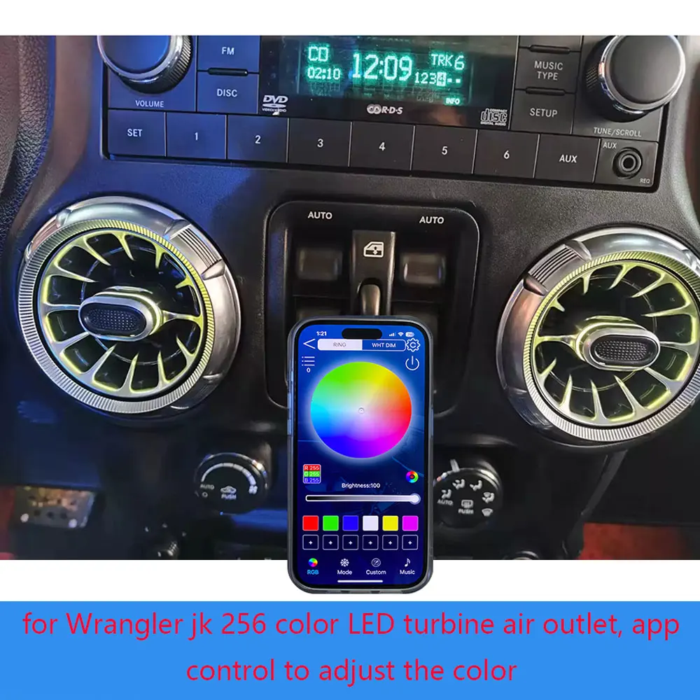 246 color LED turbine vent for jeep wrangler jk 2008-2017 air conditioning turbine vent socket ambient light