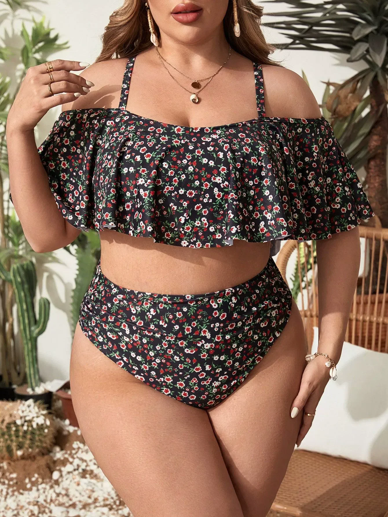 Summer Plus Size Women's Swimsuit 2025 Beach Vacation Two Pieces  Bikinis Femmes Sets Swimwear Printed Separate Bathing Suit