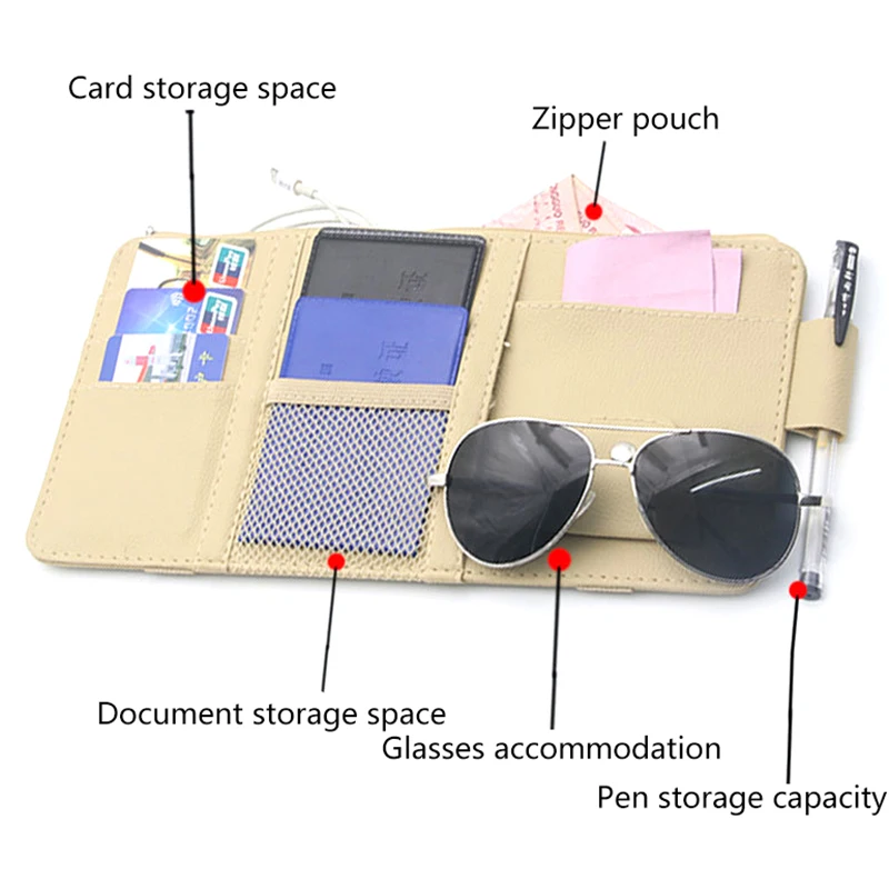 Organizer Multifunzione per Parasole Auto, Accessorio Interno Auto con Tasche Multiple, Porta Documenti per Auto - immagine 4