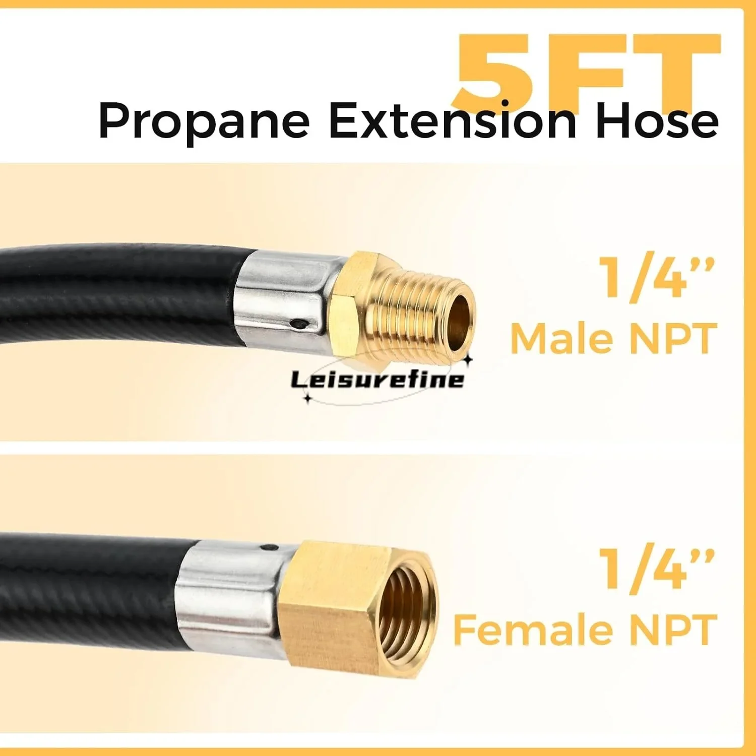 1/4 In NPT Propane Appliance Extension 5ft High Pressure Hose For Gas Grill Soft Nose POL Fitting 1/4" NPT Female Brass Coupler
