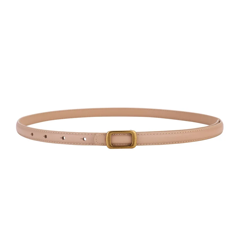 New Thin Genuine Leather Belt for Women Stylish Waist Accessory with Metal Square Buckle Perfect for Dresses Jeans