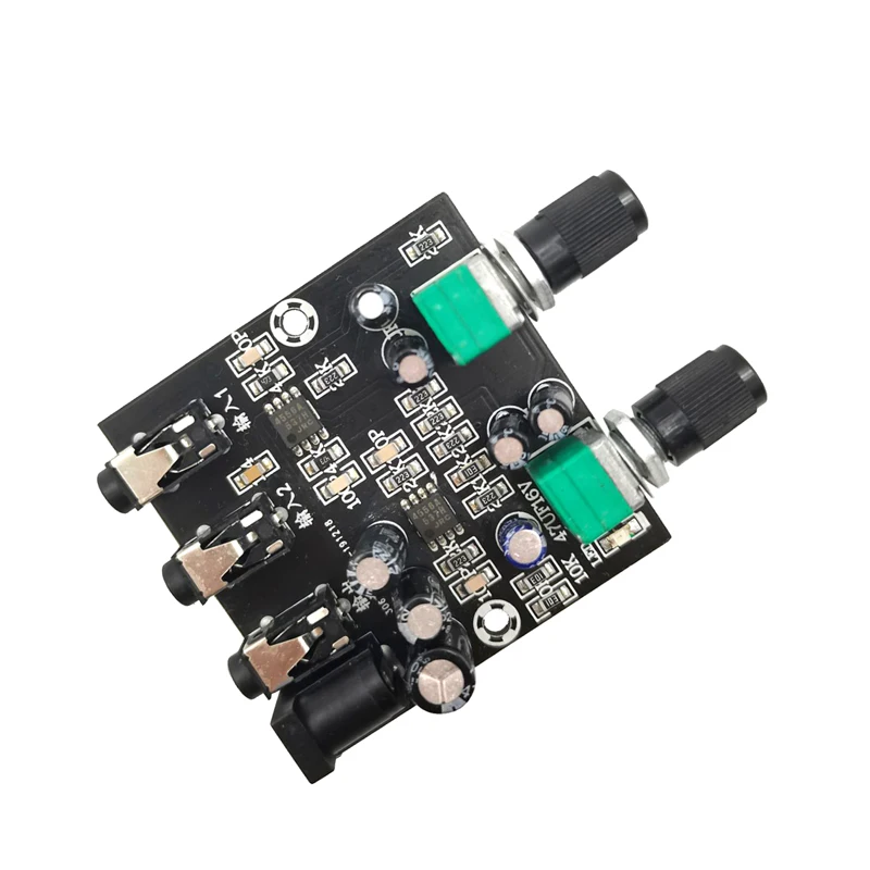 

2Way 2CH 2 in 1 out Stereo Hifi Audio Signal Mixer Mixing Board for One Way reverb Output Headset Amplifier With Acrylic Shell