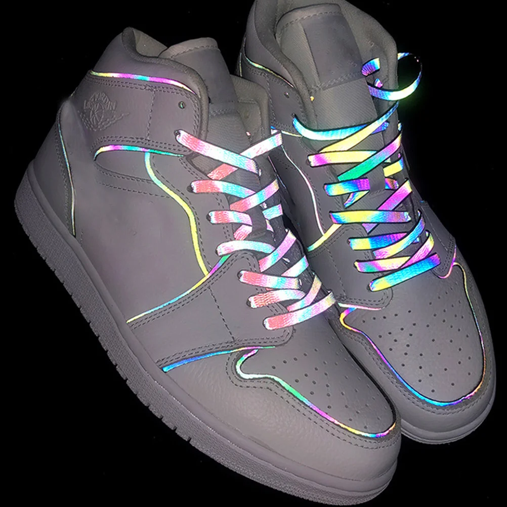 2 Pairs Shoelace Reflective Shoelaces for Shoes Holographic Material Accessories 2022 new holographic wild shoelaces flat shoelaces sneakers shoelaces double sided reflective highlight luminous shoelaces