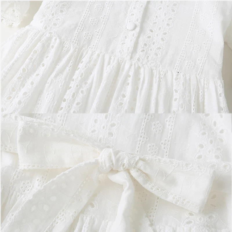 Vintage White Girls Princess Dresses Spring Autumn Teenage Girls Cute Long Sleeve Dress Girl Costume Sweet Cotton Child Clothes