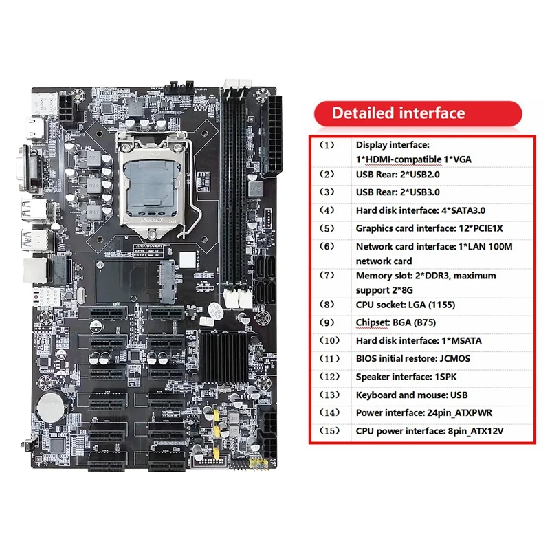 best motherboard for pc B75 12 PCIE ETH Mining Motherboard LGA1155 MSATA USB3.0 SATA3.0 Support DDR3 RAM B75 BTC Miner Motherboard best motherboard for home pc