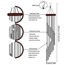 Elegant Rotating Solid Wood and Aluminum Wind Chime with Waterproof Feature (Silver)