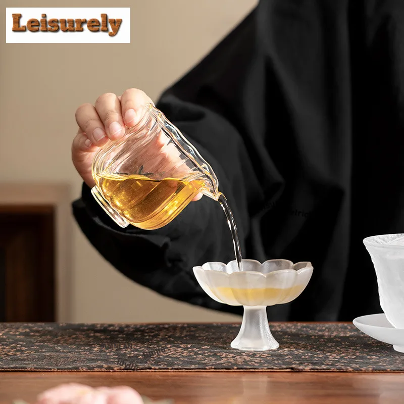 30ml Flowing Cloud Glass Lotus High Foot Teacup Retro Tea Bowl Single Cups Tea-tasting Smelling Cup Jianzhan Master Cups For Tea
