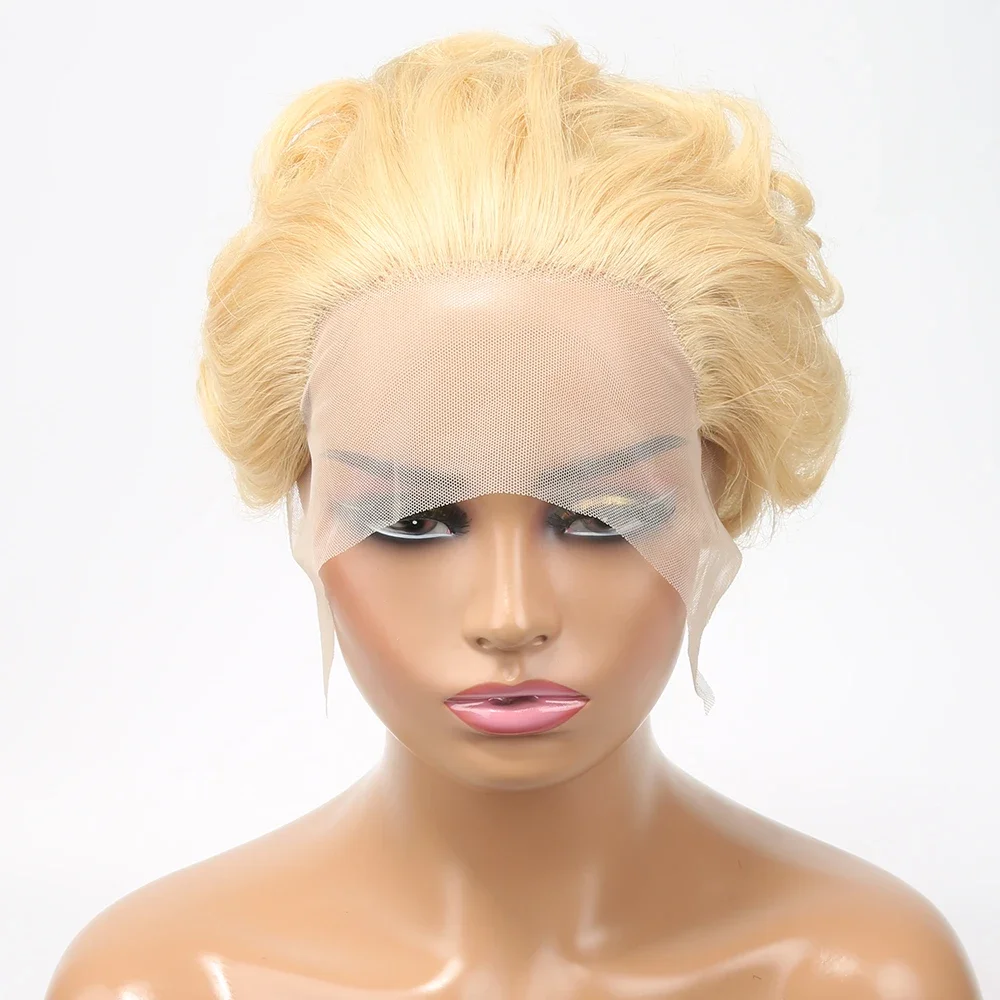 613 Blonde Wig 13X1 Transparent Lace Wig For Women Pixie Cut Short Curly Human Hair Wigs Cheap Human Hair