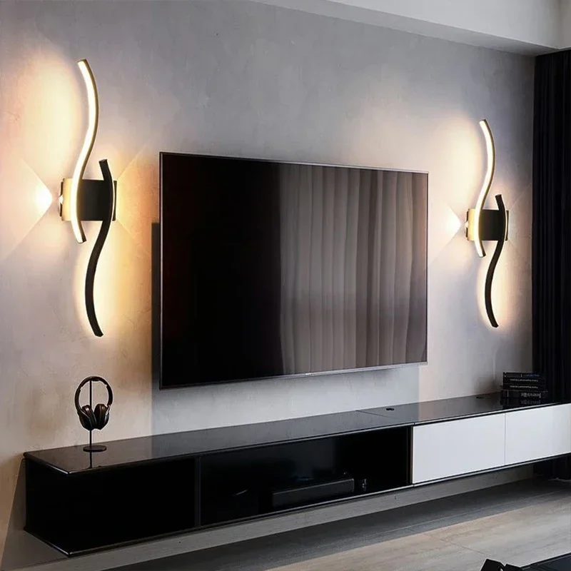 LED Strip Wall Lamp 60/80/100/120CM Remote Control Double Curve Bedside Living Room Bedroom Home Decor