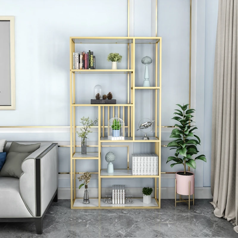 

Simple storage rack Modern wrought iron gold display cabinets floor shelf book shelf art creative partition