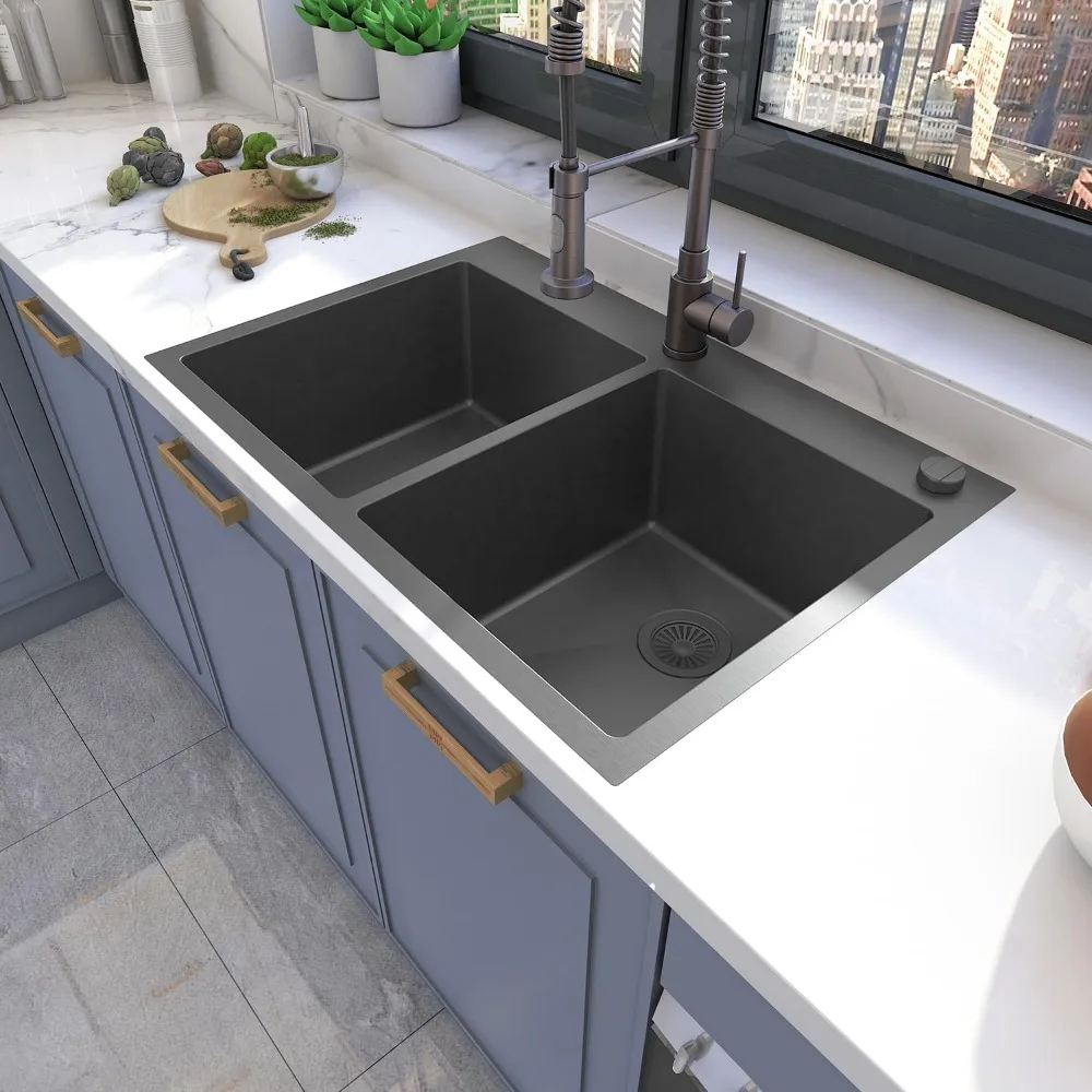 Stainless Steel Kitchen Sink (33&rdquo; x 22&rdquo; x 9&rdquo;(Black Sink Only))