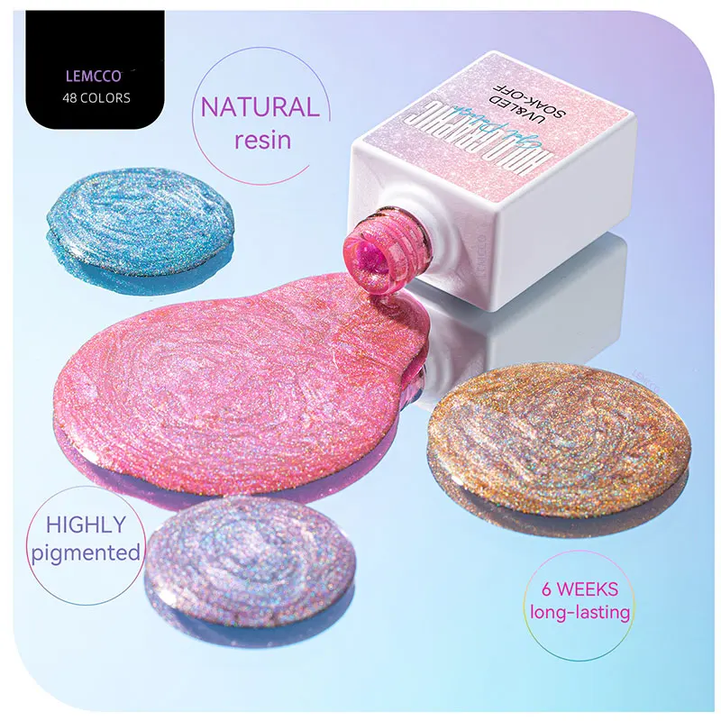 엘레아노스 뉴 48개 글리터 레이저 젤 네일 폴리쉬 세트 (컬러북 포함) 세미 퍼머넌트 UV 젤 바니쉬 네일 아트 매니큐어 젤 15ml