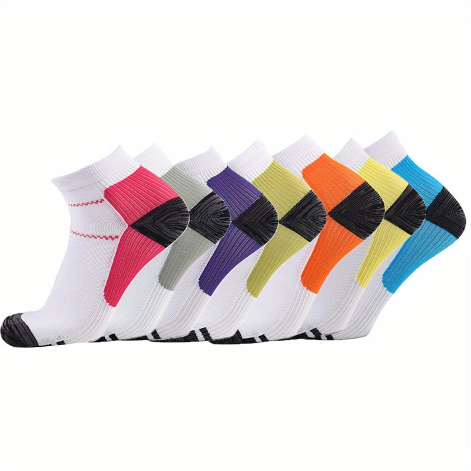 7 Pairs Breathable Ankle Compression Socks For Running, Walking, And Basketball-Non-Slip Athletic Crew Socks With Support And