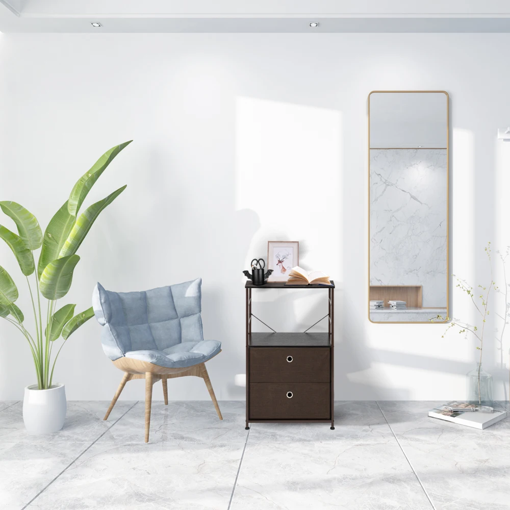 

Nightstand2-DrawerShelfStorage-BedsideFurniture & AccentEnd TableChestForHomeBedroomOfficeCollegeDormSteelFrameWood TopEasy