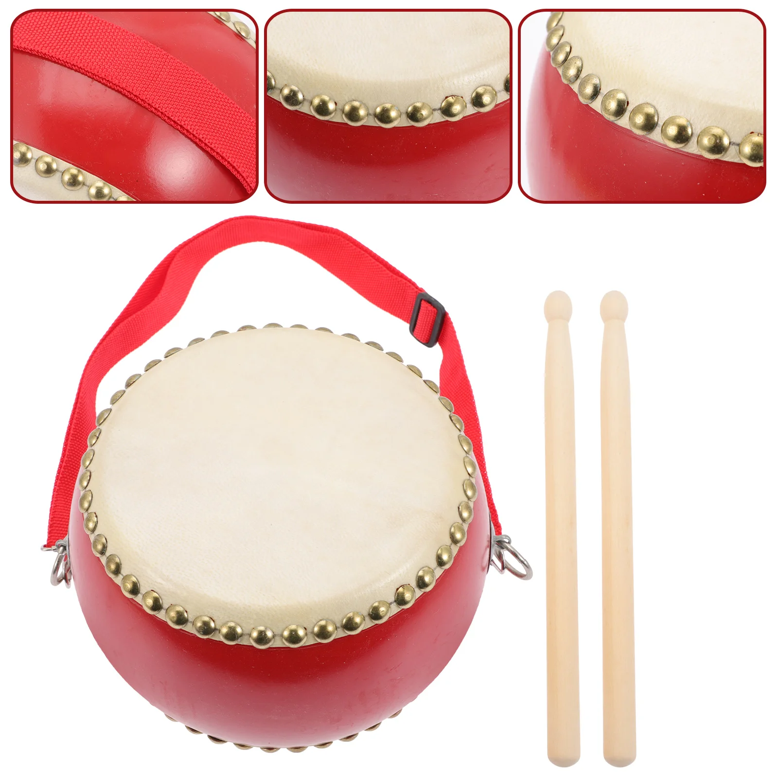

Childrens Toys Drum Wood Wooden Percussion Drumming Snare Red Music Instrument