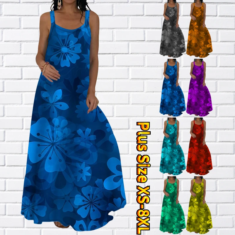 

2023 Strapless Sleeveless Dress Summer Casual Sleeveless Large Neckline Dress Floor-length Skirt New Design Printed Sexy Dress