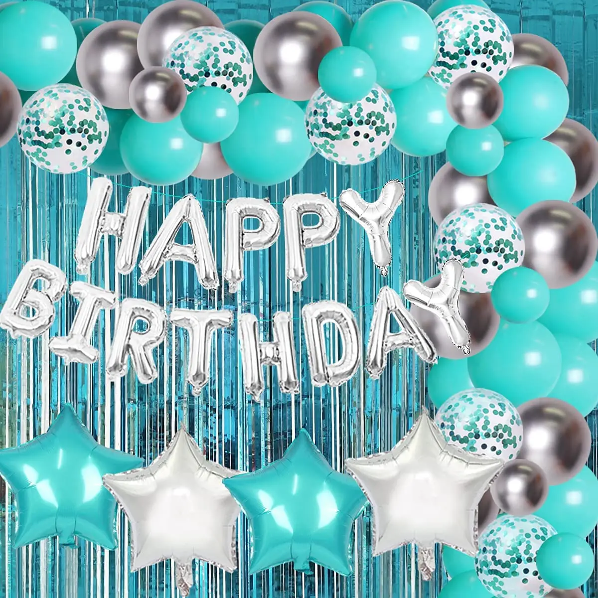 Sursurprise-Ensemble de décoration d'anniversaire bleu turquoise, kit de  ballons en or bleu sarcelle, rideau à franges, bannière pour enfants et  adultes, anniversaire - AliExpress