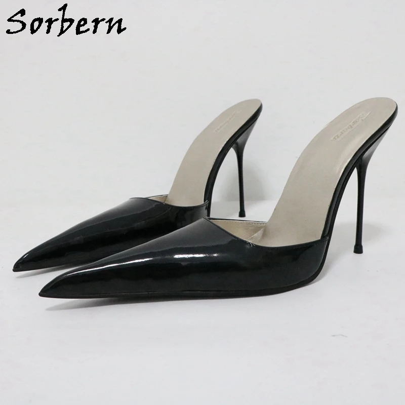 Sorbern sexy 12cm vysoký pata ženy muly špičaté prst kolíček na ženské boty ocel stilettos bábovka hoch crossdreser boty nestandartní