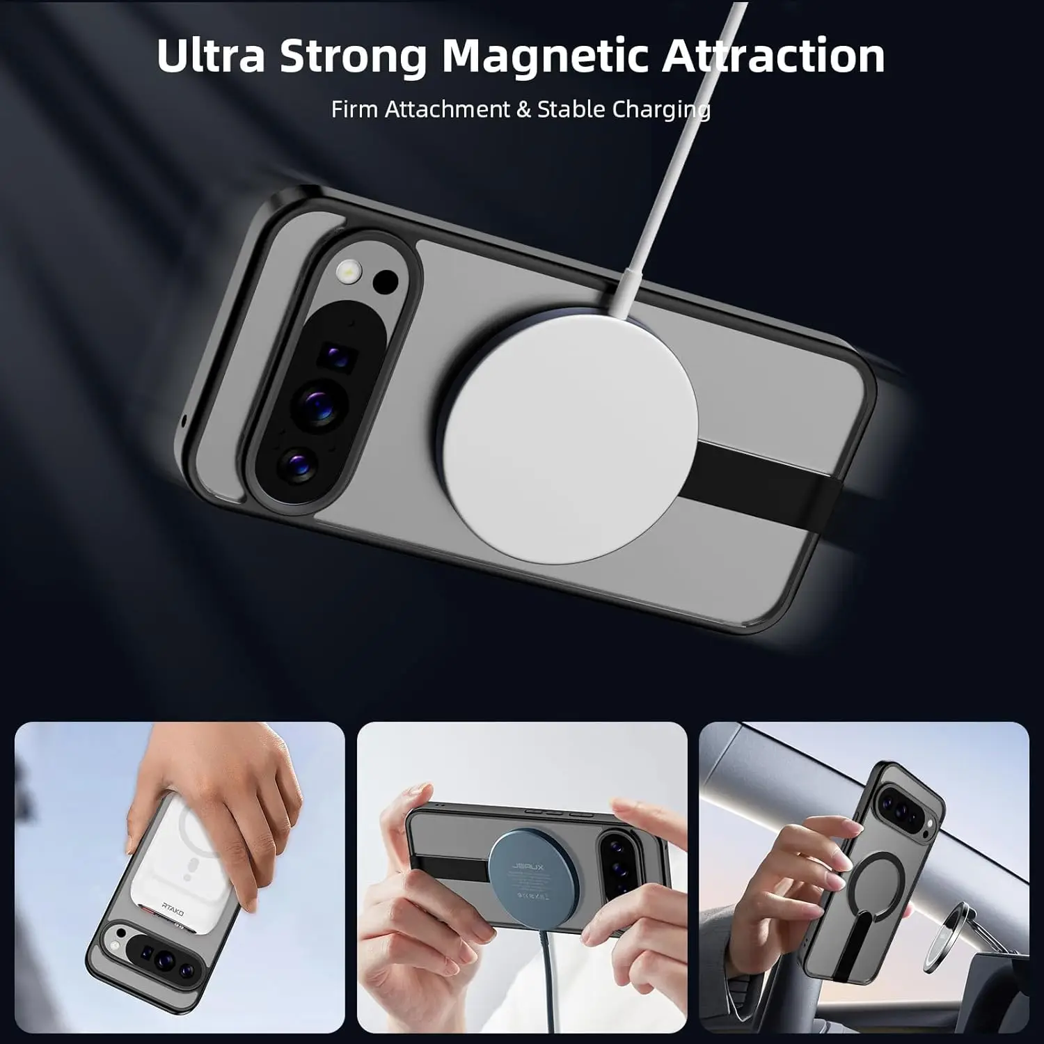 Matte Clear Magnetic Charging Shockproof Case with Invisible Kickstand