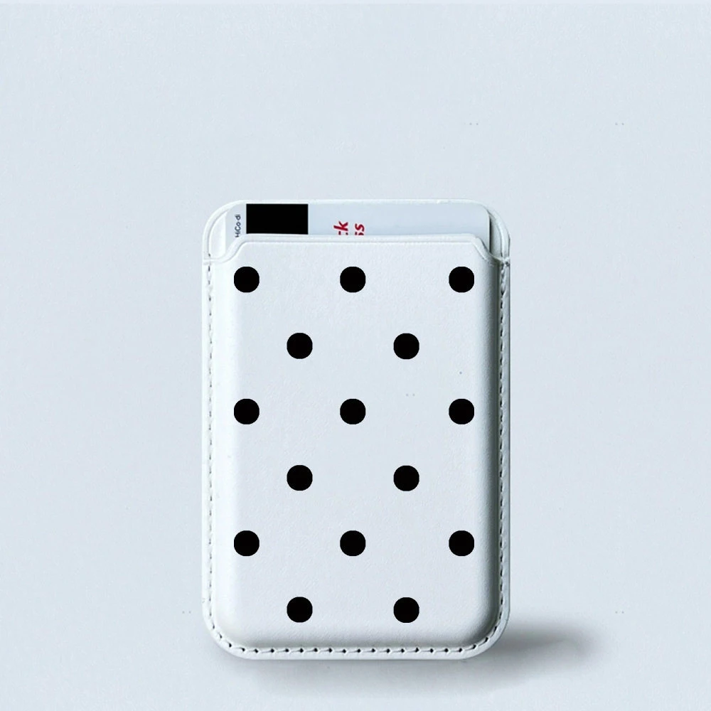 White Polka Dot Heart Magnetic Card Holder Wallet Cover