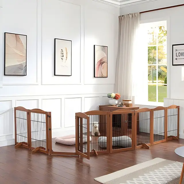 Wooden Pet Fence Dog Fence Freely Combinable Pet Isolation Door Indoor Foldable Dog Cage for Small and Medium Dogs Pet Supplies 1
