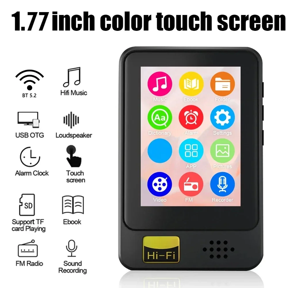 

Mp3-плеер с сенсорным экраном 1,8 дюйма, Портативный Hi-Fi Bluetooth MP4-плеер с наушниками 3,5 мм, студенческий плеер для электронной книги/FM-радио