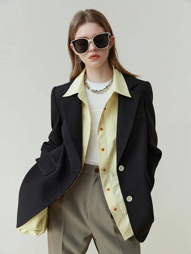FSLE Fashion Style High-end Lapel Suit for Women Spring New Niche Design Commuter Suit Collar Mid-length Coat Blazer for Female