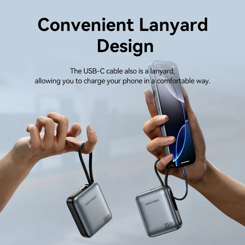 Power bank 35W 10000mAh Portable Charger Built-in USB-C Cable for iPhone 14 15 16 Pro Samsung