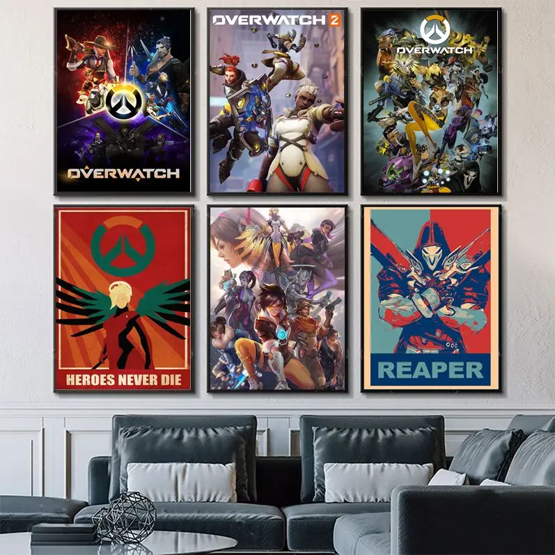 

Game O-Overwatch Classic Movie Posters Vintage Room Home Bar Cafe Decor Aesthetic Art Wall Painting