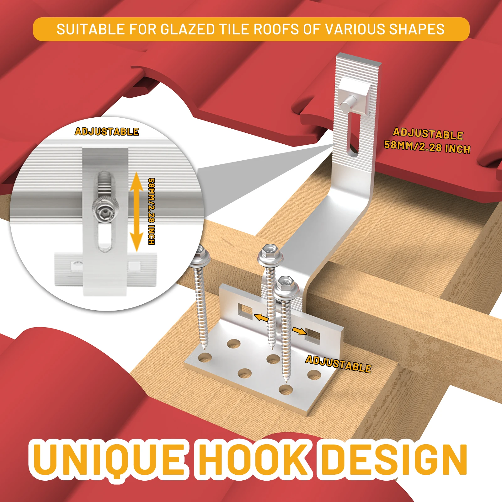 Solar Panel Mounting Set Solar Panel Bracket Brick Roof Mounting Rail Roof Hook Mounting Sets for Glazed Tile