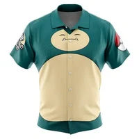 Snorlax Face Pokemon Button Up Hawaiian Shirt Men's Japanese Casual Shirt Summer Parent-child Wear 1