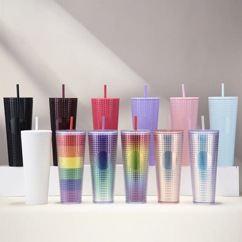 700ml 710ml 24oz reusable blank plain plastic cup cold cup coloured cup  colored cup straw cup