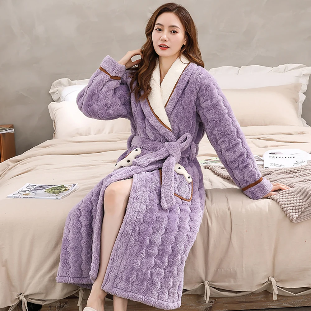 Full Length Ladies Fleece Dressing Gown Button Dressing Gown Women