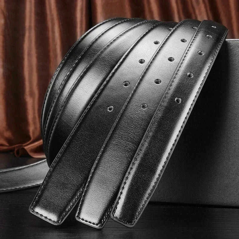 Men for Pin Buckle Leather Black Belt Without Buckle Straps Wide Genuine Belt Body No Buckle for 2.4 2.8 3.0 3.2 3.5 3.8cm