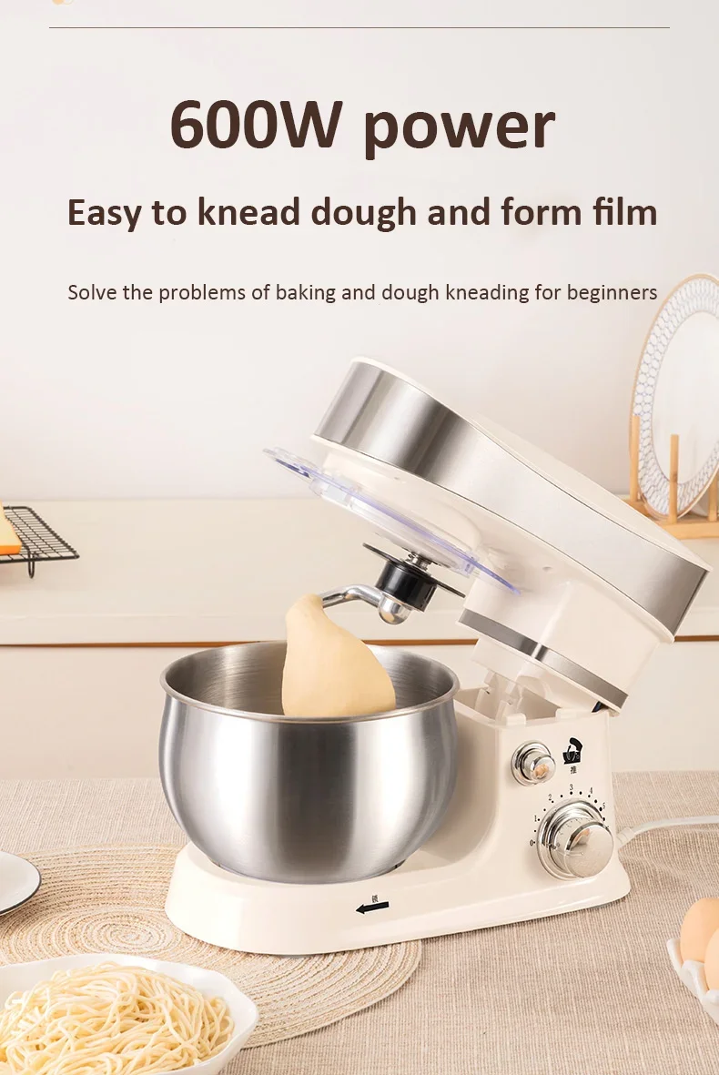 3-IN-1 Electric Stand Mixer 6-Speed with Pulse Button, Dough Hook, Beater, Whisk for Home Cooks Food Beater Electric Food Mixer