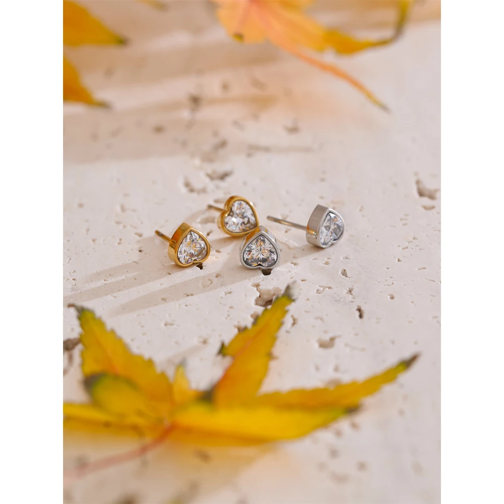 Yhpup Earrings Cubic Zirconia Heart Stud Daily Jewelry