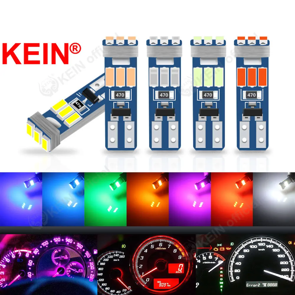 KEIN 8PCS T5 Led W3W Meter Bulb Instrument Dash Lights 73 74 17 27 Car Interior Neo Wedge Dashboard Dash Side Lamp Signal Bulb