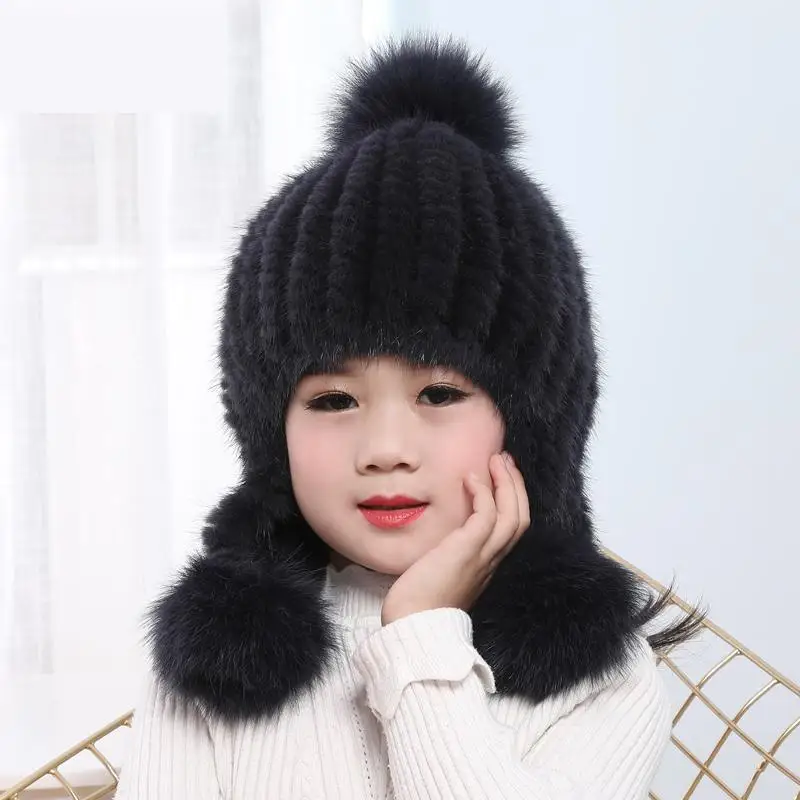 Mink Hair Baby Hat Winter Children Boys And Girls Ear Protection Winter Fur Korean Version Thick Warm Cute Cute Hair Ball