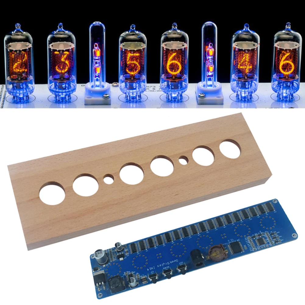 IN14 글로우 튜브 시계 DIY 튜브 시계 키트 너도밤나무 쉘 IN14 닉시 튜브 디지털 LED 시계 DC12V 1A 다양한 색상 시간 표시용