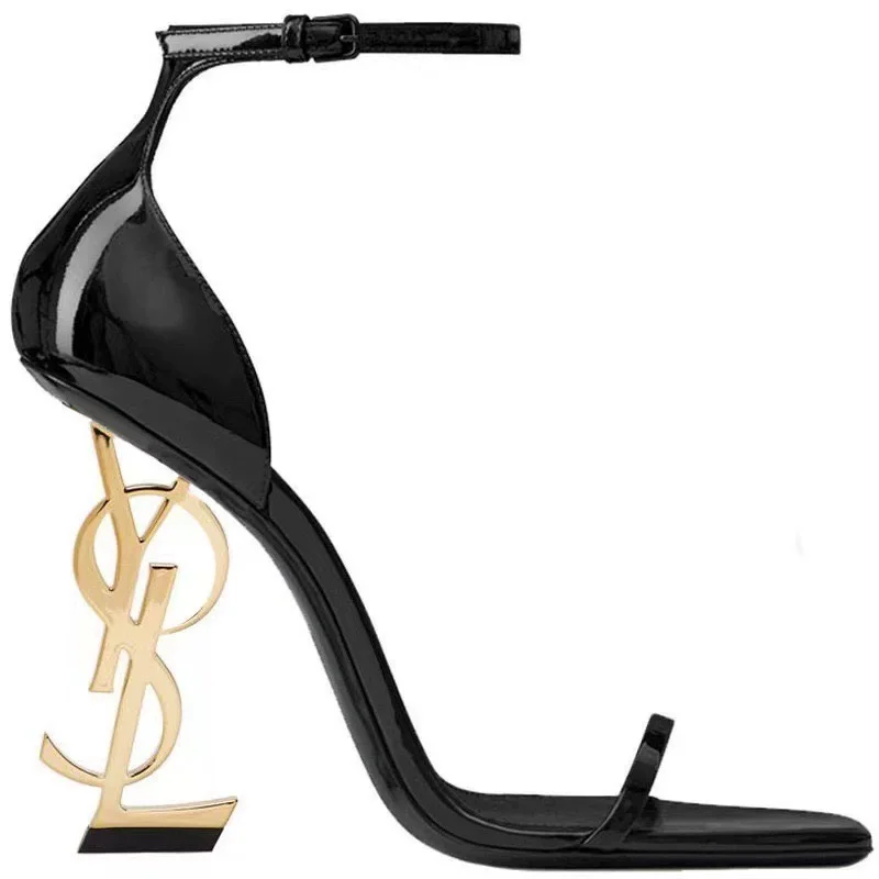 High-heeled Shoes European and American Solid Color One-piece High-heeled Sandals Women's Headband Buckle Banquet Letter