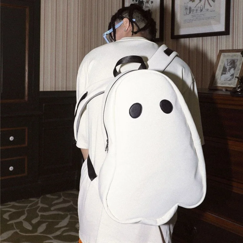 

Small And Ugly Cute Book Bag Korean Version Large Capacity Travel Bag Student Personalized Computer White Ghost Backpack