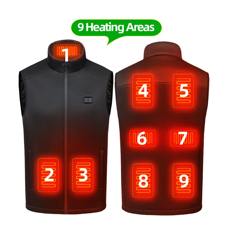 Heated Vest 9 Areas Men Rechargeable Electric Heating Vest Women Motorcycle Heated Jacket Outdoor Thermal Clothing