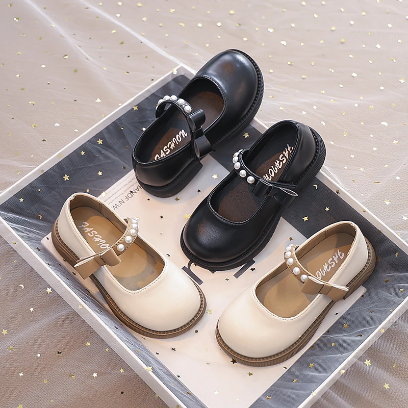 Leather Girls Mary Jane Flats with Bow Soft Sole