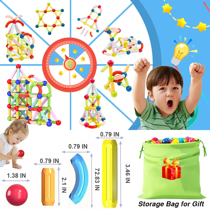Magnetic Building Blocks Magnetic Assembly Toy Kids Magnet Construction Set Magnetic Balls and Rods Sticks Building Blocks Montessori Educational STEM Toys For Children Boys