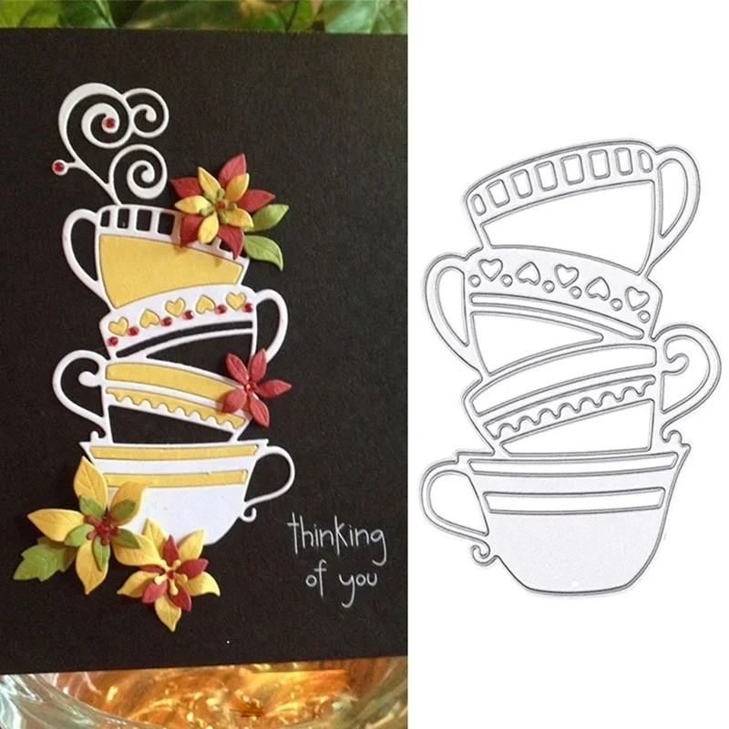 Set 5 Fustelle Da Taglio Per Scrapbooking - Forme Tazza Da Tè, Caffè E Bustina, Stencil In Metallo Per Biglietti E Decorazioni Fai Da Te - 6