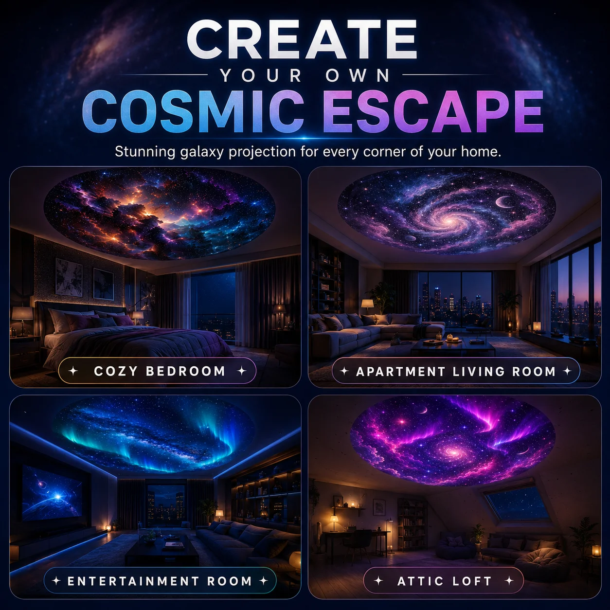 Starry Sky Nebula Projector Light, USB Night Light for Bedroom Living Room