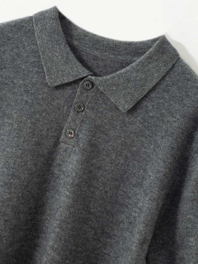100% Cashmere Men's Pullover Sweater POLO Collar T-shirt Short Sleeve For Summer Comfort Office Casual Cashmere Knitted Clothing