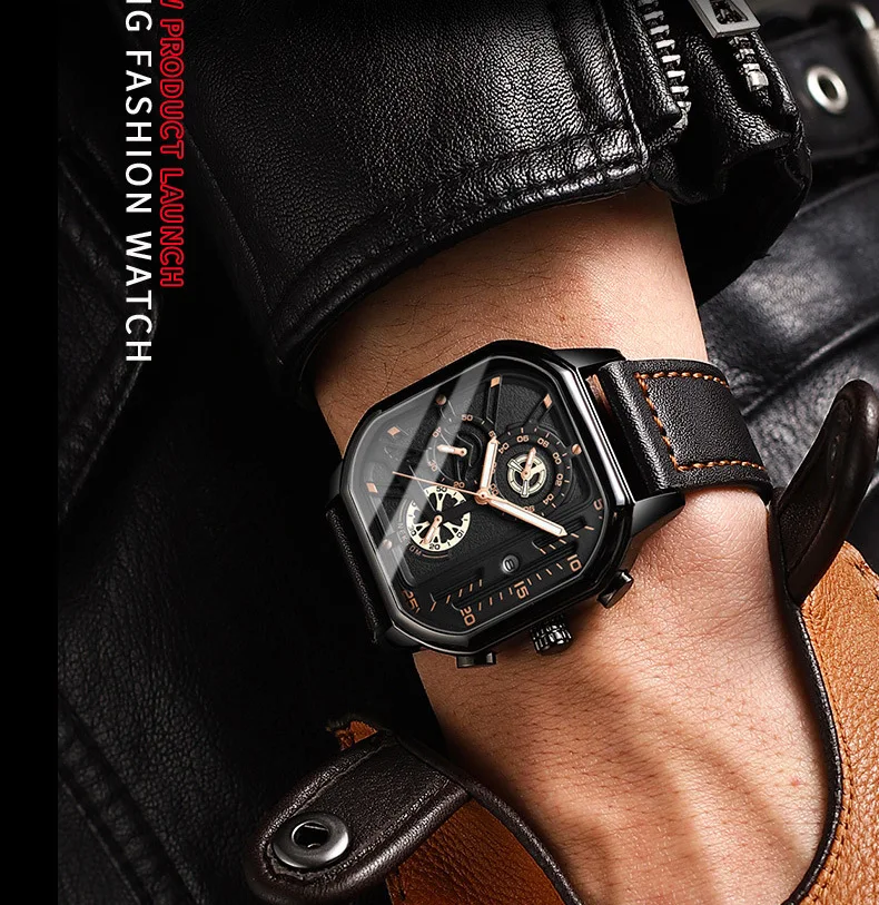 Chronograph Wrist Watche For Men Casual Fashion Sports Luxury Leather Strap Clock Business Wristwatch Waterproof Date Watch