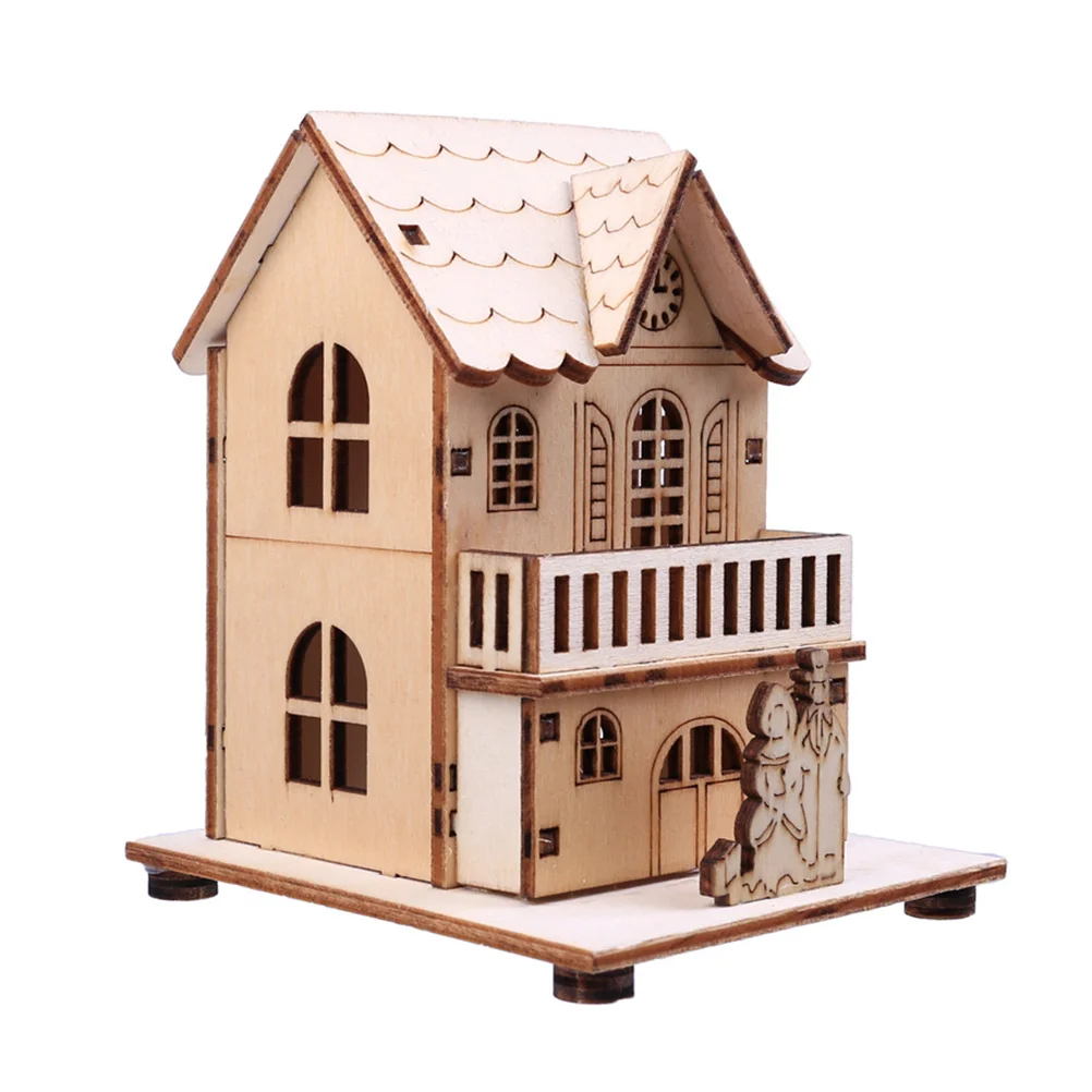 

Wood House for Craftwork Glow Cabin Christmas Tree Decorations Luminous Desktop