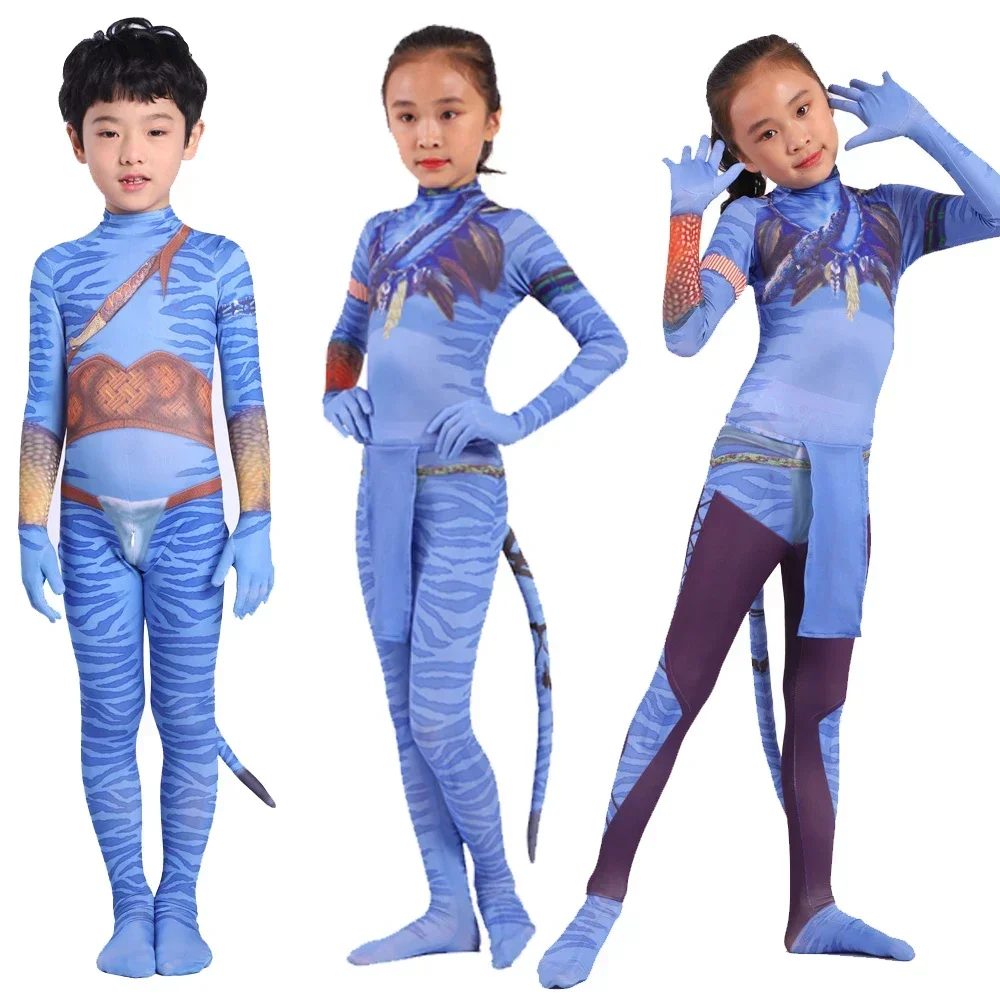 

Kids Adults Avatar 2 Cosplay Costume Movie Jake Sully Neytiri Bodysuit Suit Zentai Jumpsuits Halloween Party Costume Zentai